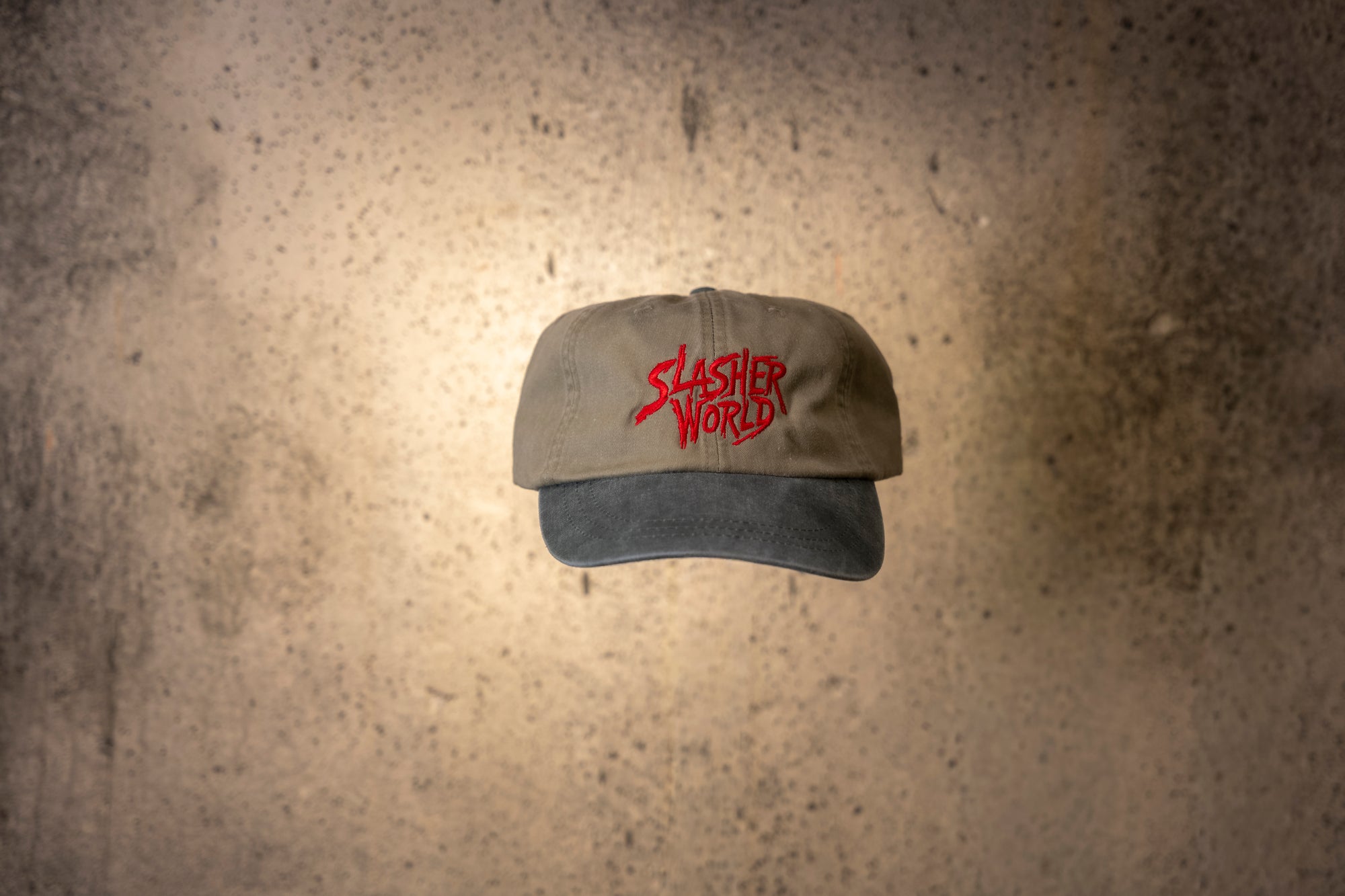 Slasher World Red Logo Green and Khaki Hat