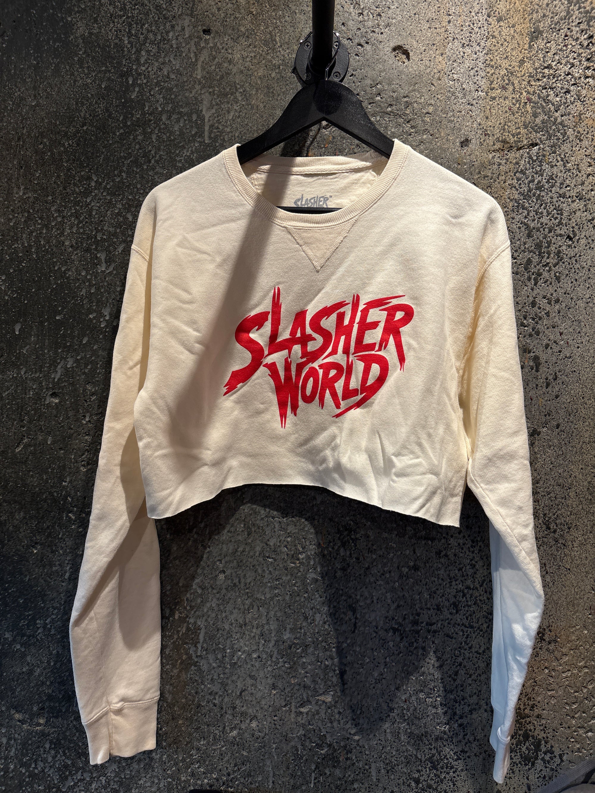 Slasher World Ivory Crop Crewneck Sweater