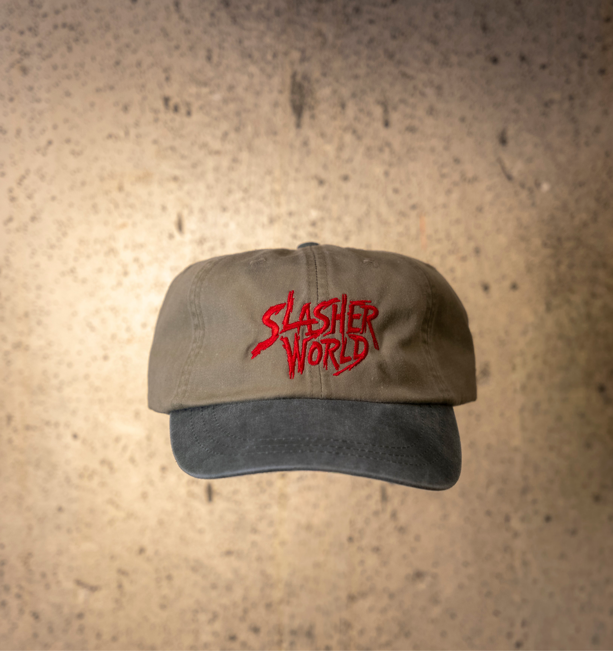 Slasher World Red Logo Green and Khaki Hat