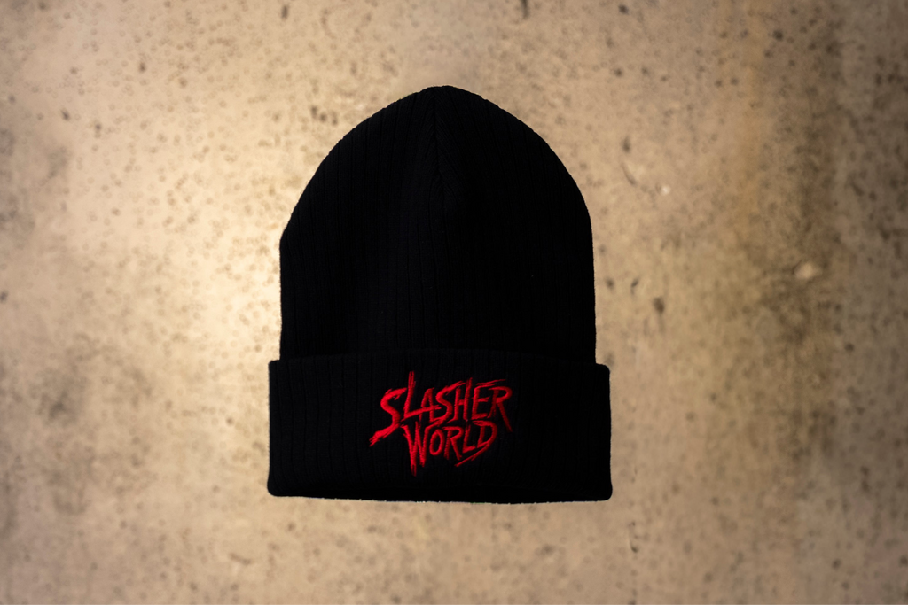 Slasher World Black Beanie Red Logo