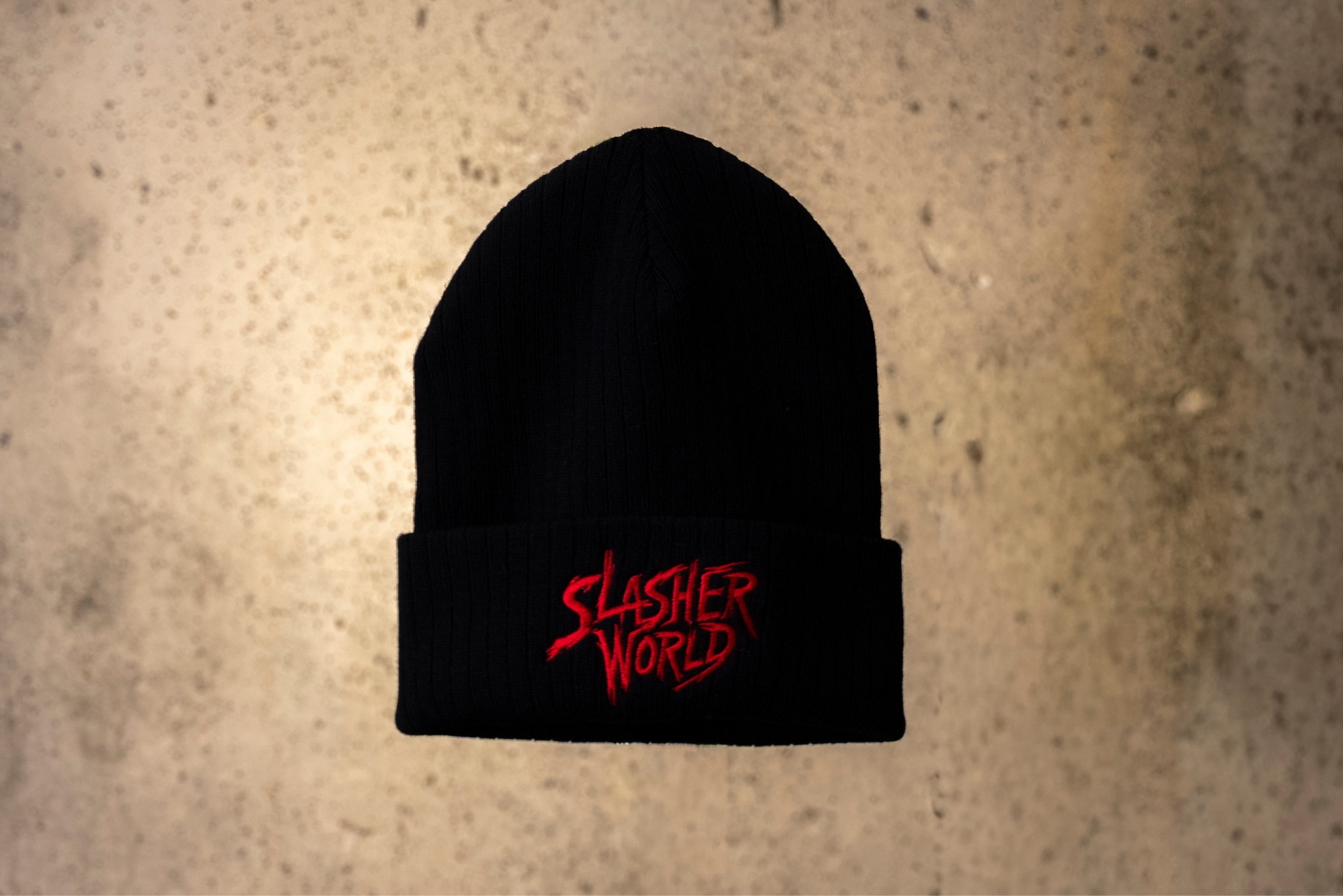 Slasher World Black Beanie Red Logo