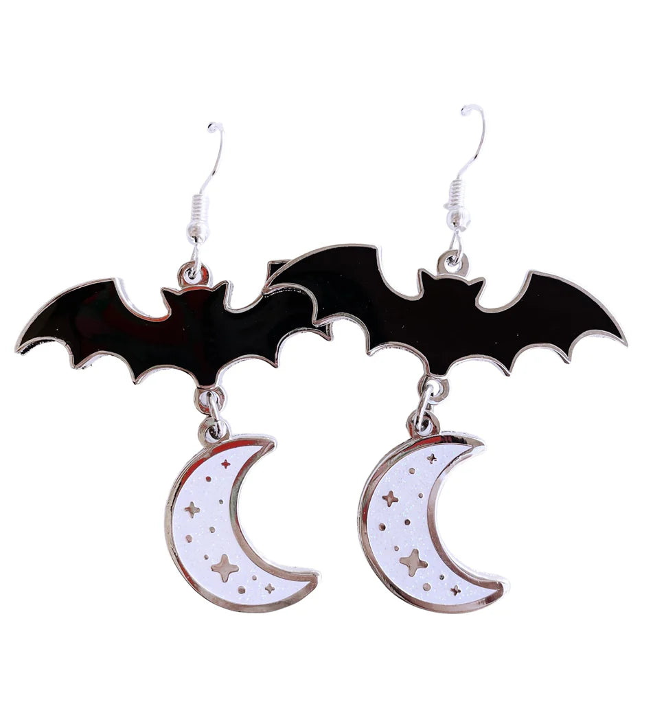 Bat & Moon Glitter Earrings