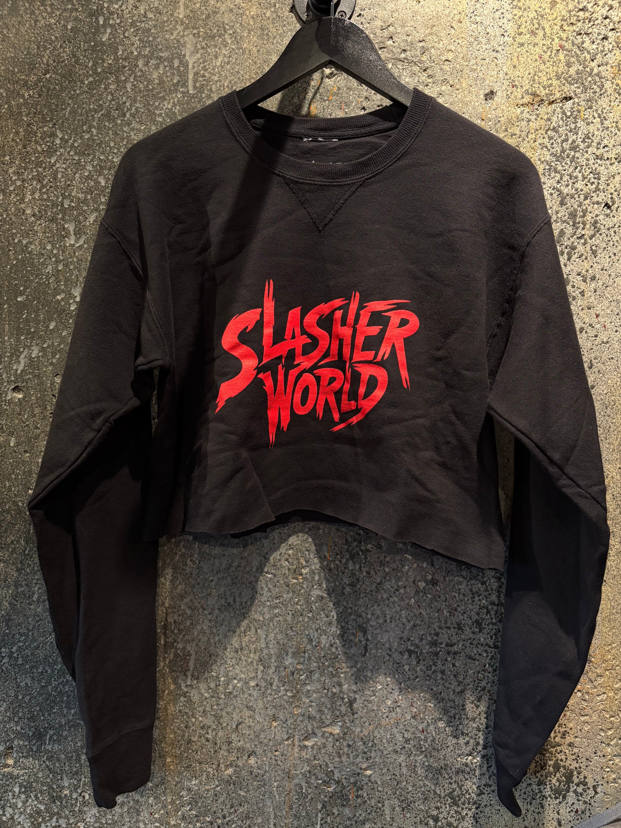 Slasher World Crop Black Crewneck Sweater