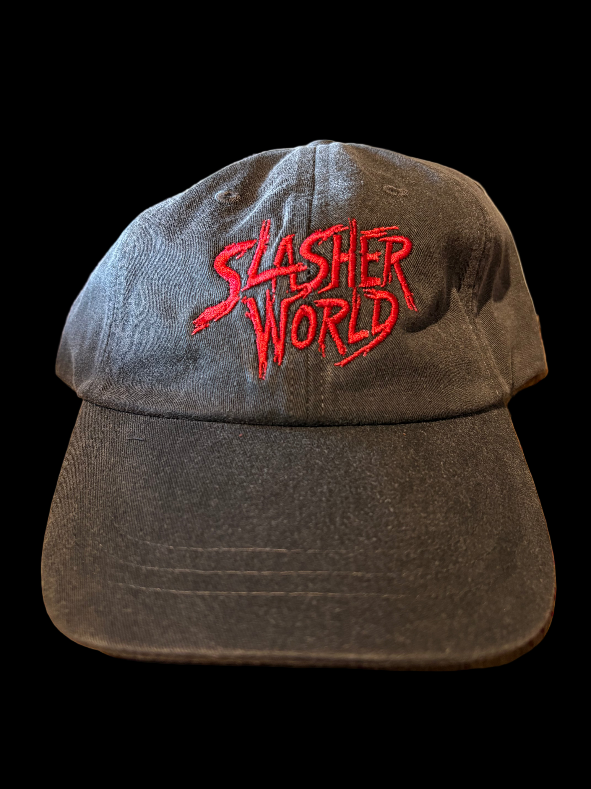 Slasher World Red Logo Charcoal Grey Black Hat