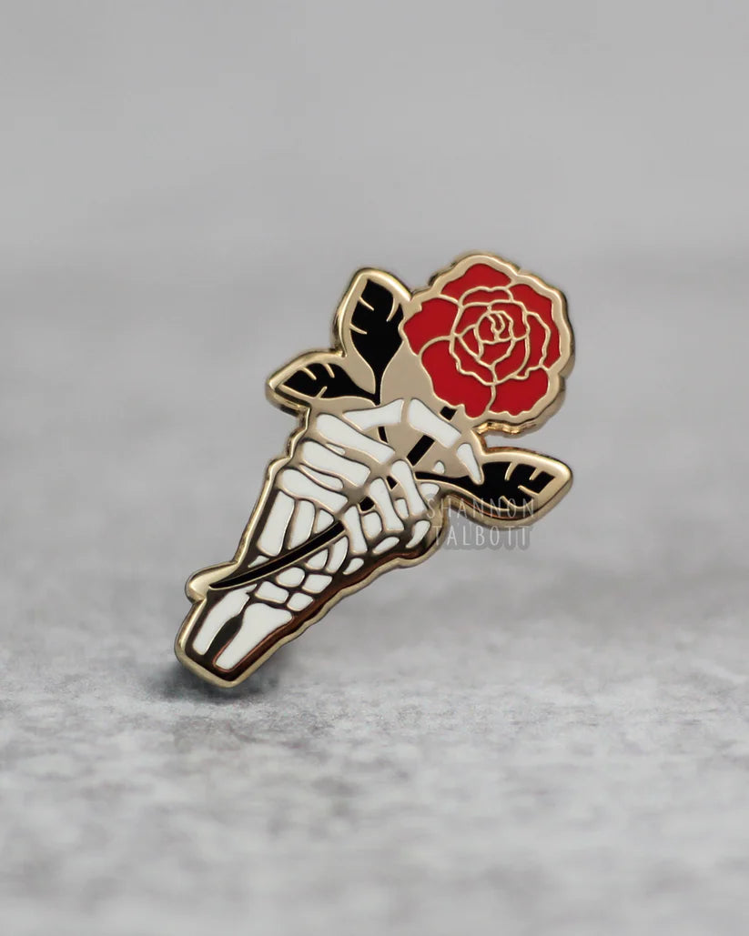 Skeleton Red Rose Pin